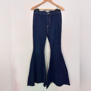 We The Free Just Float On High Rise Flare Jeans 29 Dark Wash Raw Hem Bell Bottom